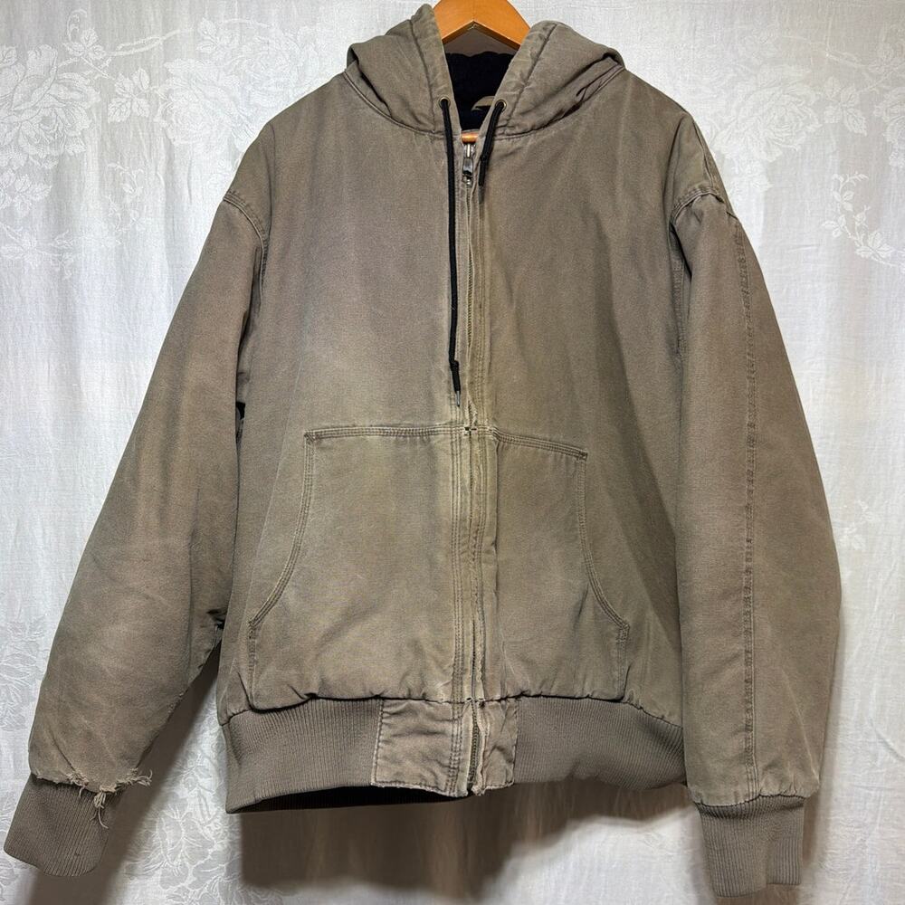 Falls Creek Jacket Large Brown Hood Quilt Lined Canvas Duck Insulated Active VTG